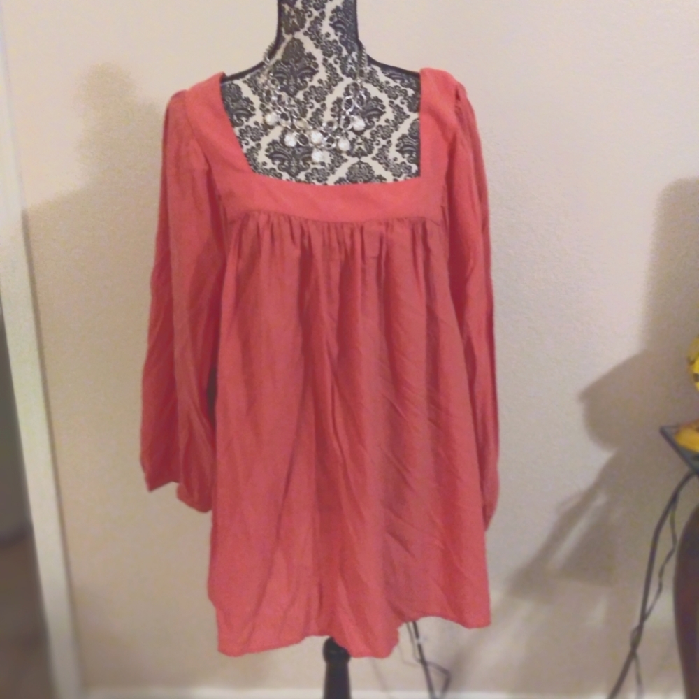 Coral Peasant Top